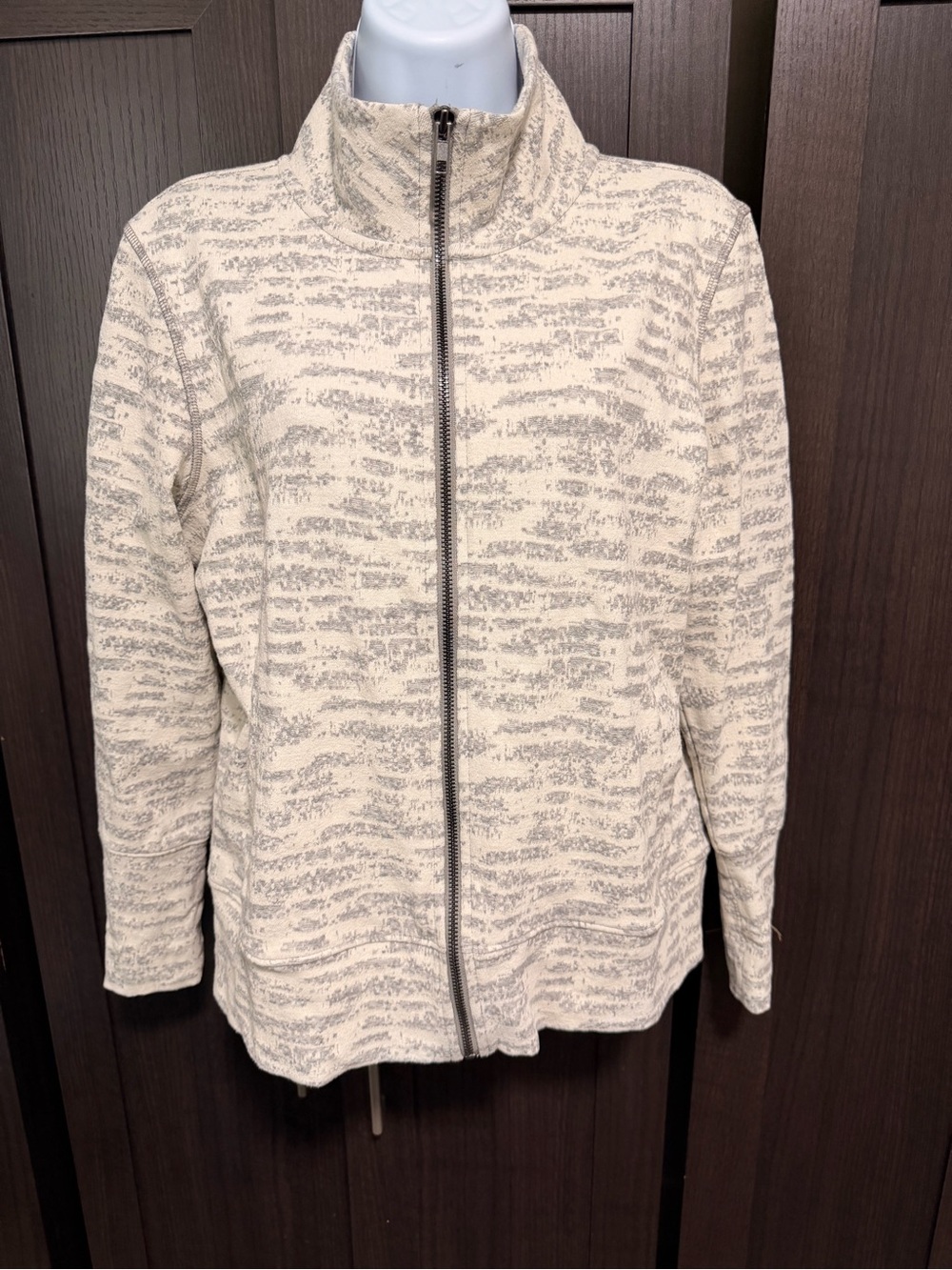 ZYIA Active Women's Track Jacket Full Zip Pockets Stretch Gray/White Abstract M